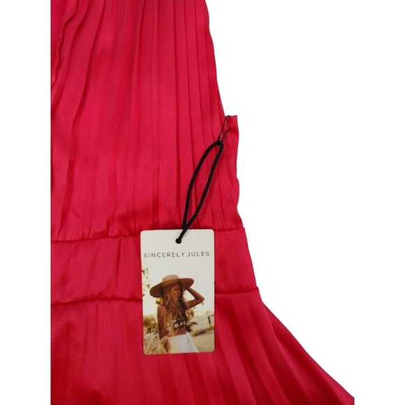 Sincerely Jules Red Pleated Sleeveless Dress With Plunge Neck & Tie Back XS, NWT - Picture 5 of 7